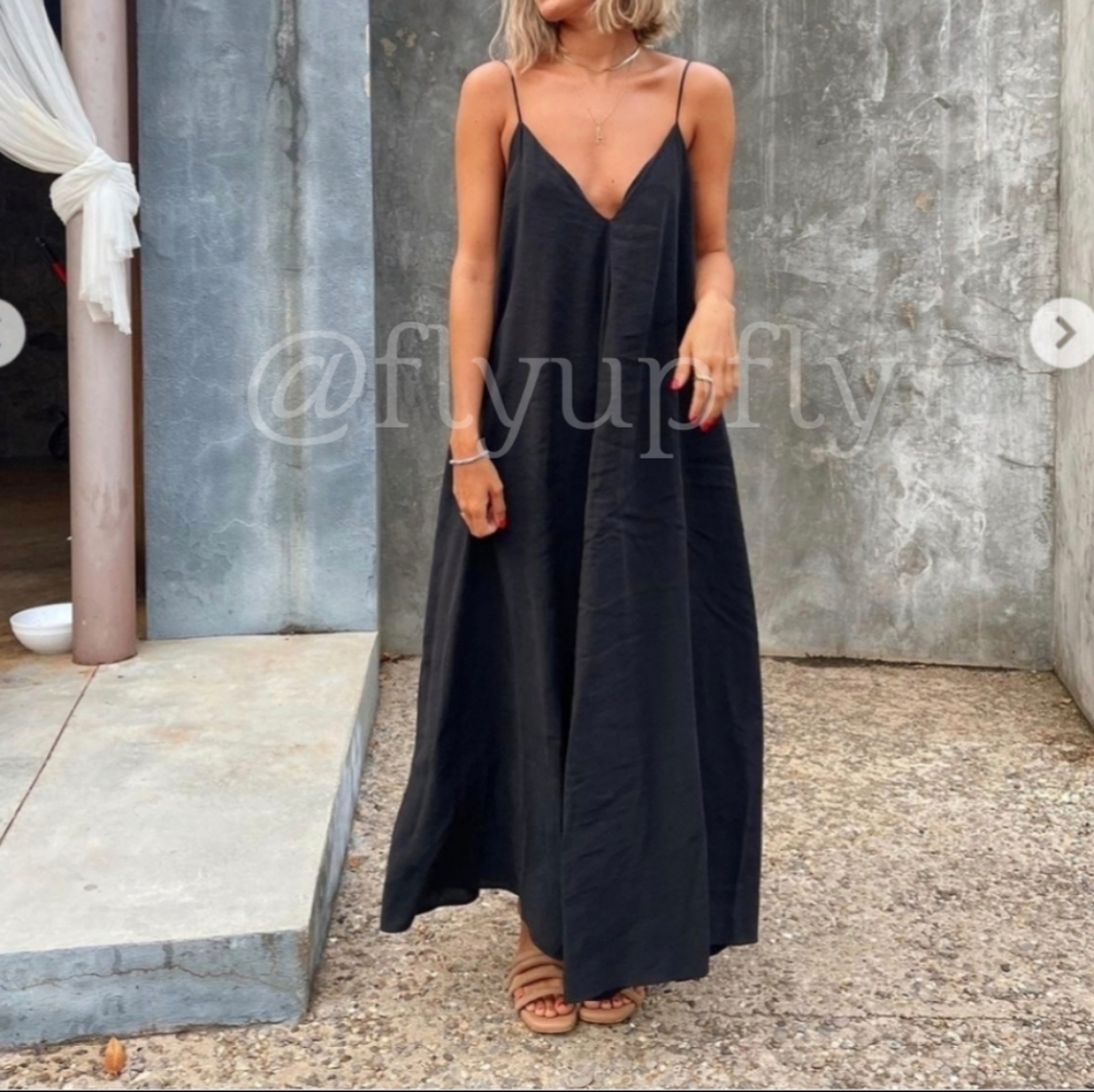 Zara * Oversized Flowy Boho Maxi Black Dress - Picture 2 of 6